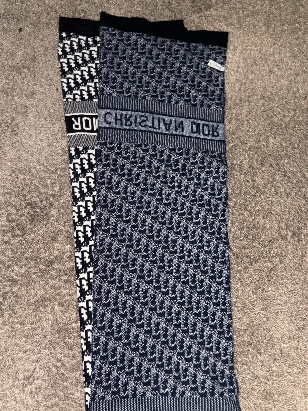Dior Black and White Christian Dior Logo Knit Scarf - Picture 3 of 4